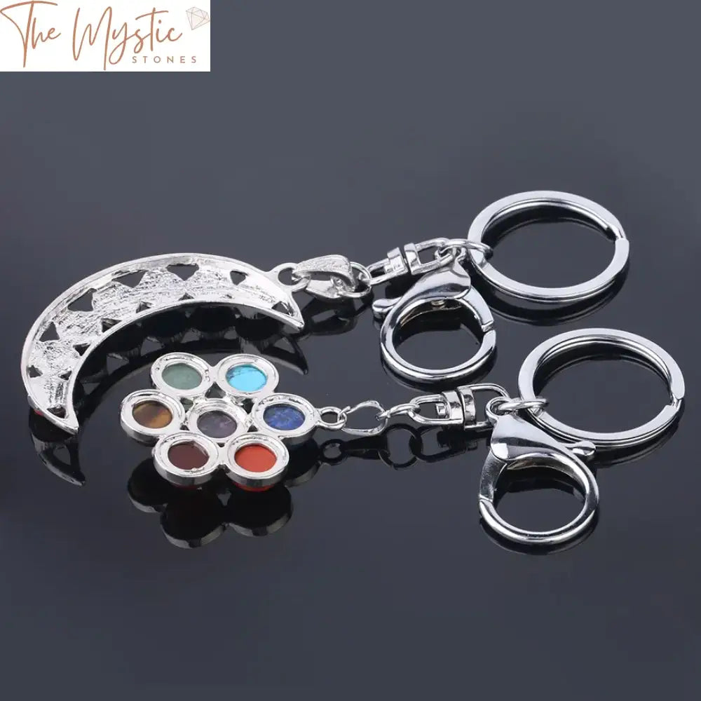 Chakra Reiki Keychain With Kabbalah Tree And Flower Of Life Pendant