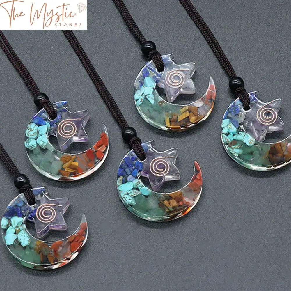 Chakra Star Moon Orgonite Pendant