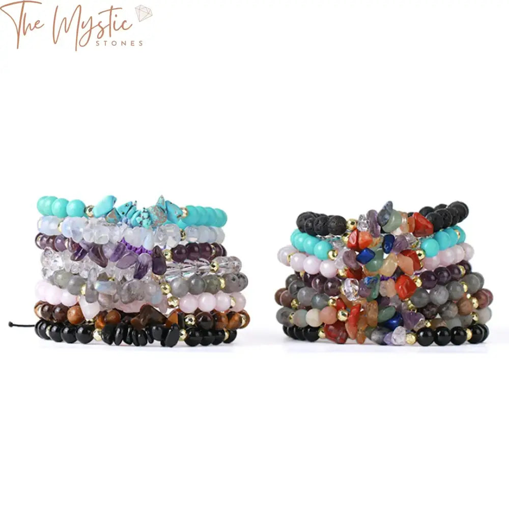 Chakra Stone Beaded Bracelet - Amethyst Tiger Eye Labradorite