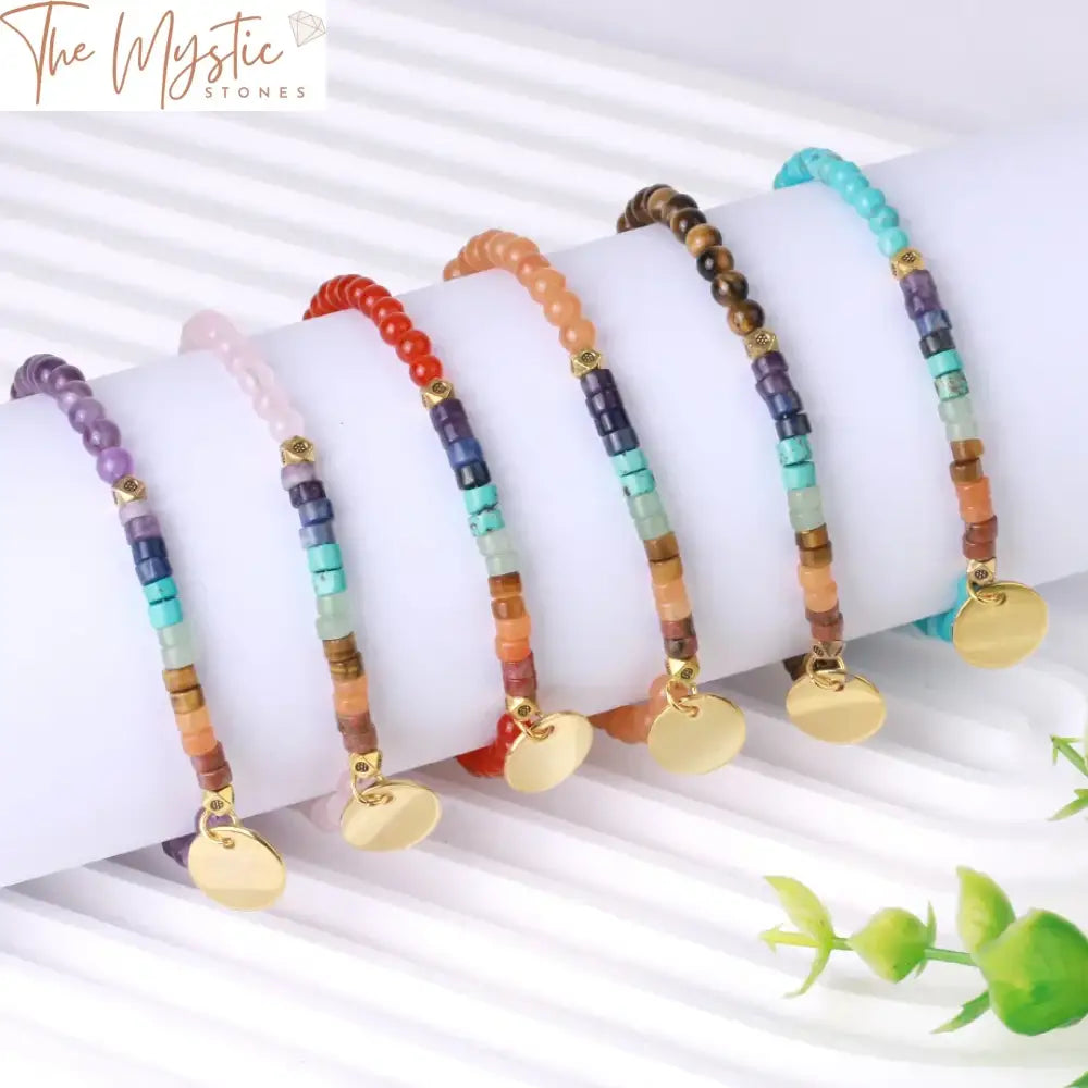 Chakra Stone Bracelet With Gold Metal Charm