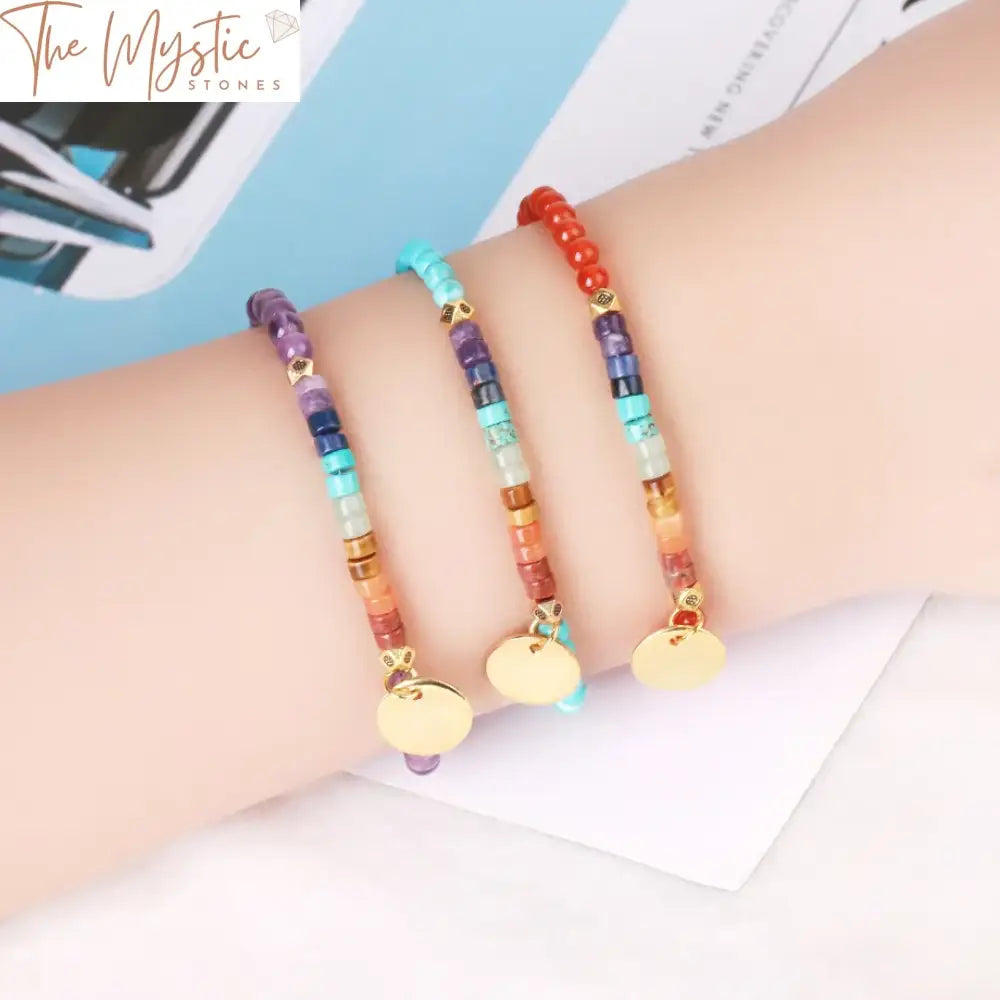 Chakra Stone Bracelet With Gold Metal Charm