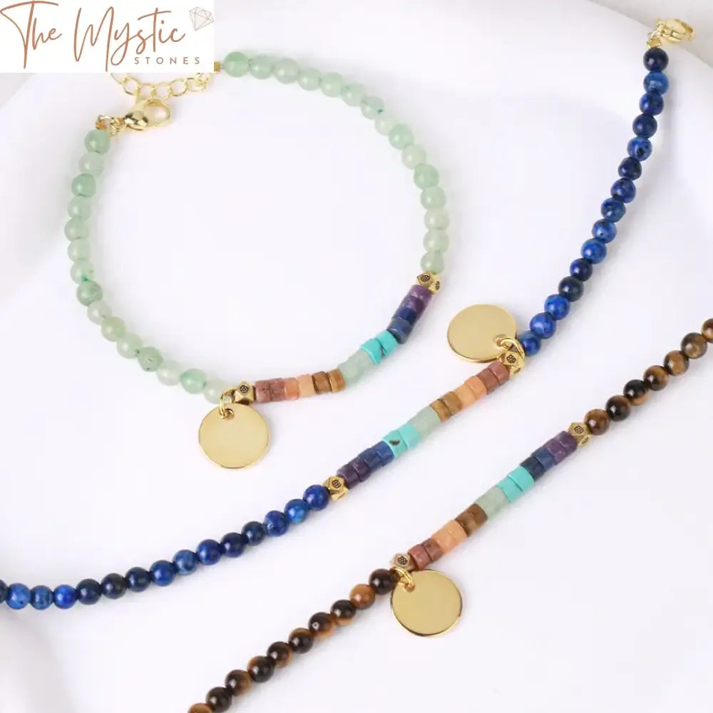 Chakra Stone Bracelet With Gold Metal Charm