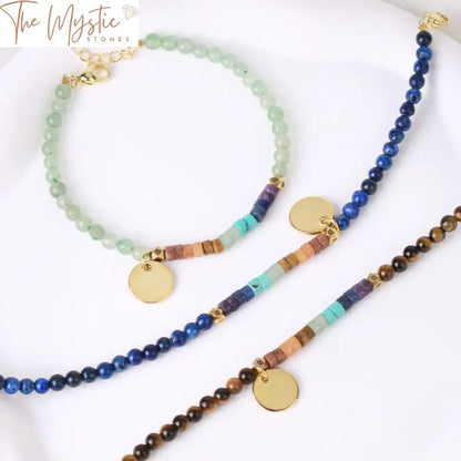 Chakra Stone Bracelet With Gold Metal Charm