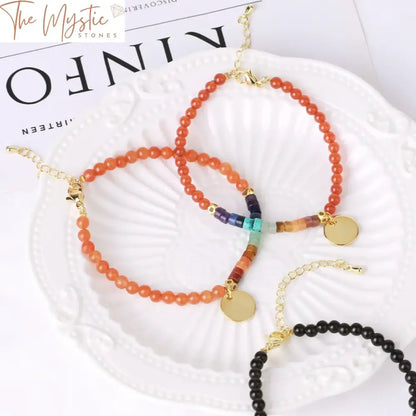 Chakra Stone Bracelet With Gold Metal Charm