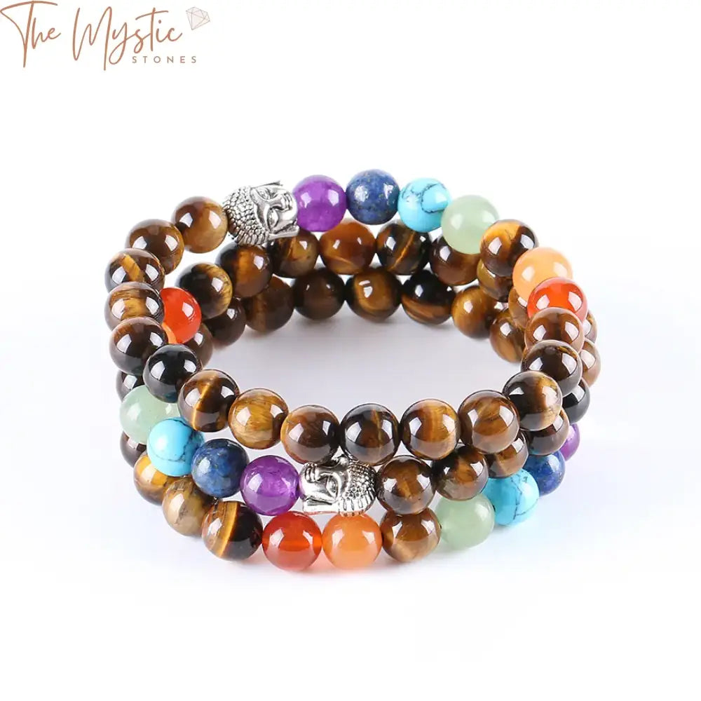 Chakra Stone Bracelet With Tiger Eye & Lava Beads