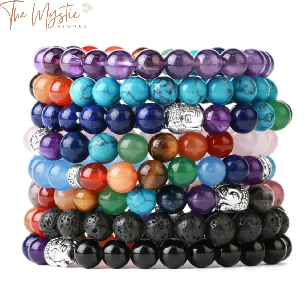 Chakra Stone Bracelet With Tiger Eye & Lava Beads