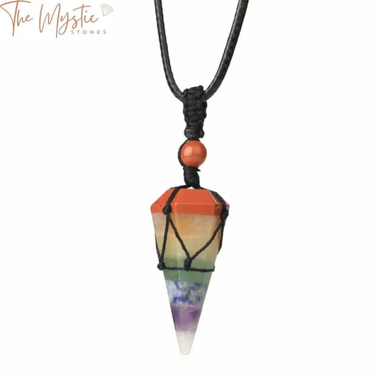 Natural Stone Rope Wrap Necklace featuring a handmade 7 Chakra design.