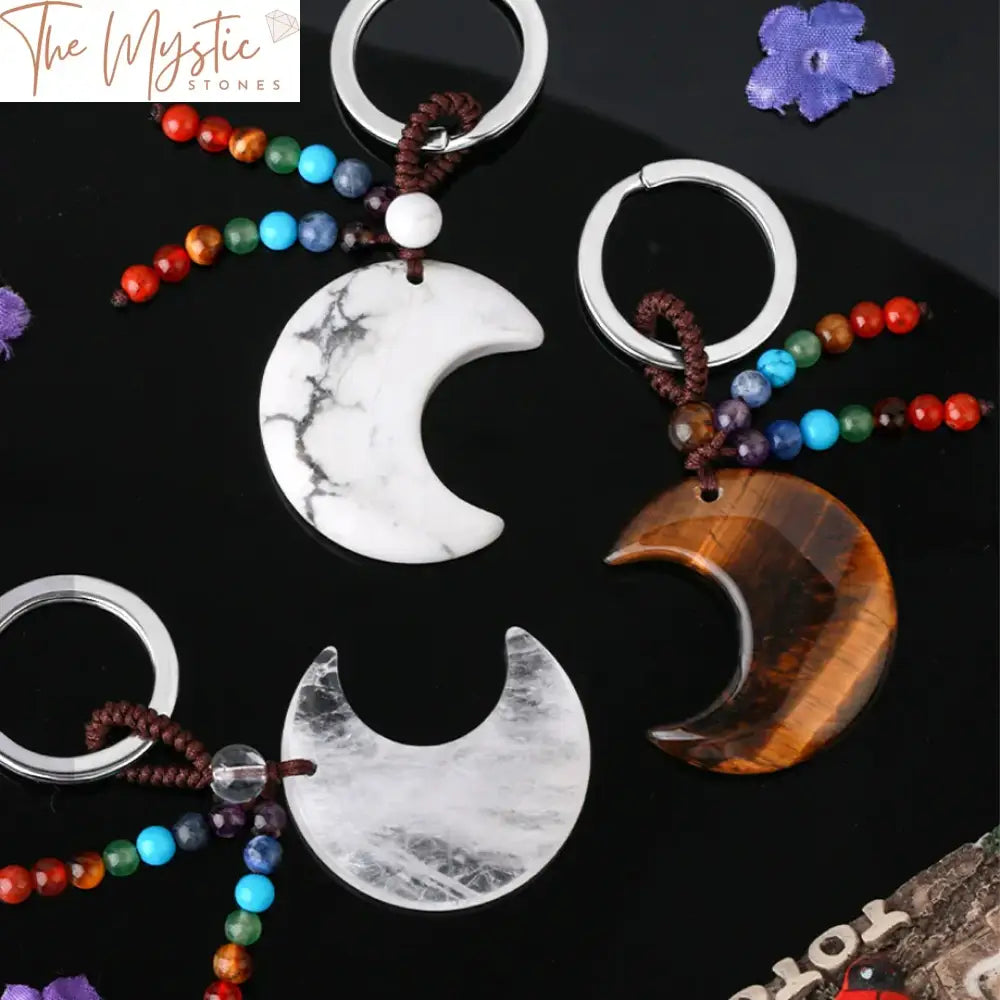 Chakra Stone Moon & Star Keychain