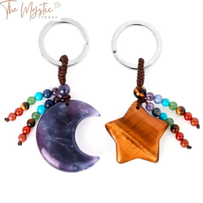 Chakra Stone Moon & Star Keychain