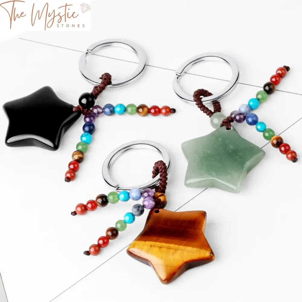 Chakra Stone Moon & Star Keychain