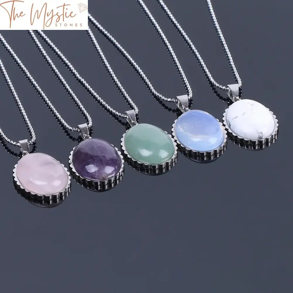 Chakra Stone Oval Pendant Necklace