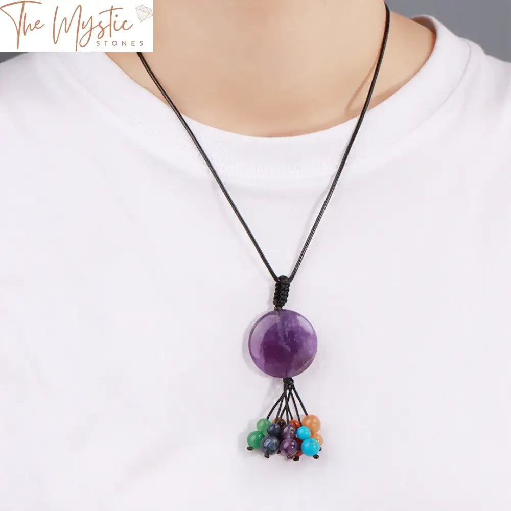 Chakra Stone Pendant Necklace With Tassel Beads