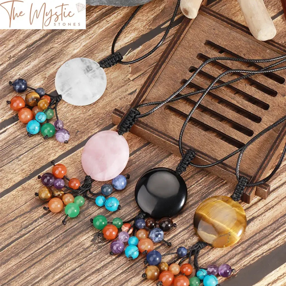 Chakra Stone Pendant Necklace With Tassel Beads