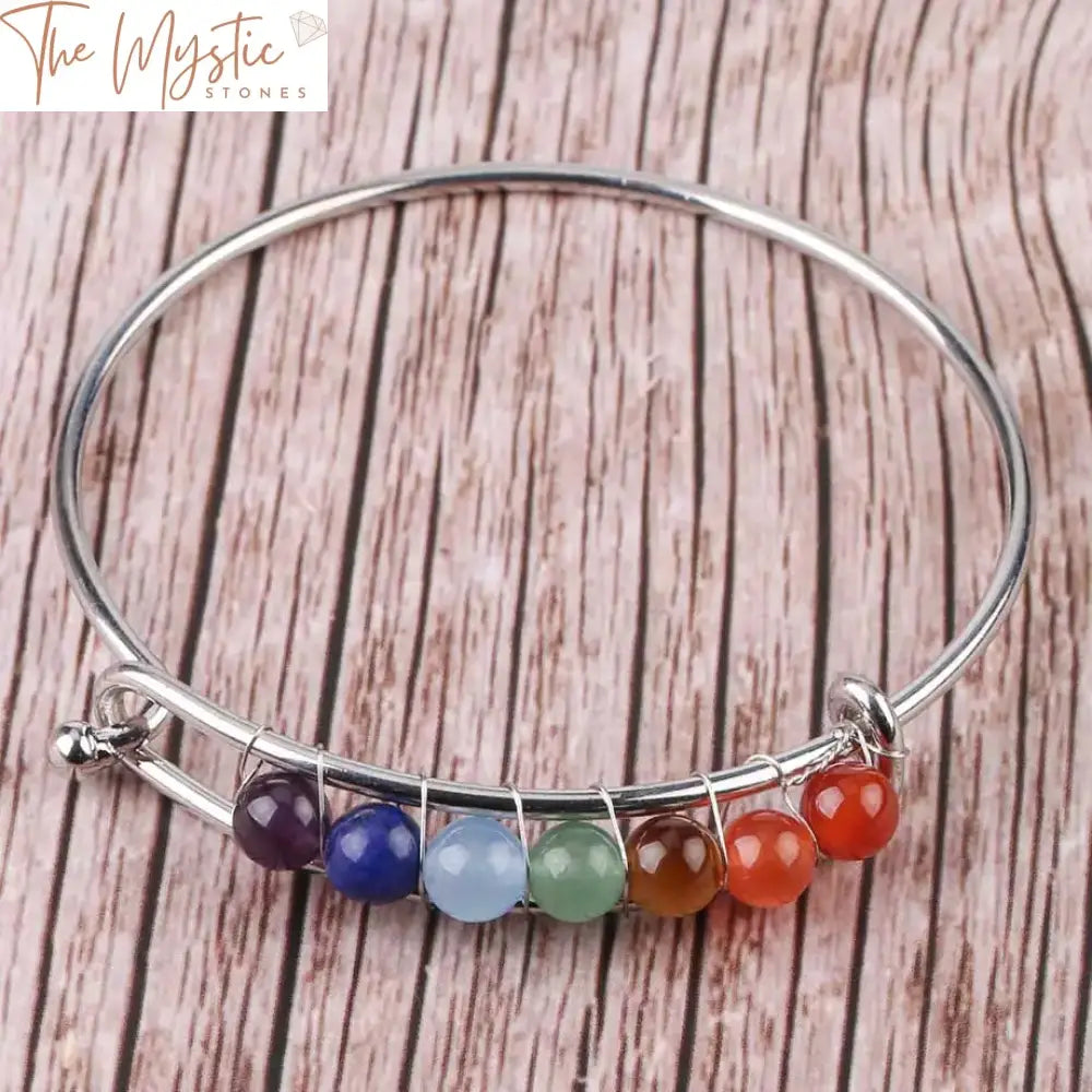 Chakra Stone Silver Cuff Bangle