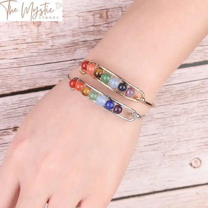 Chakra Stone Silver Cuff Bangle