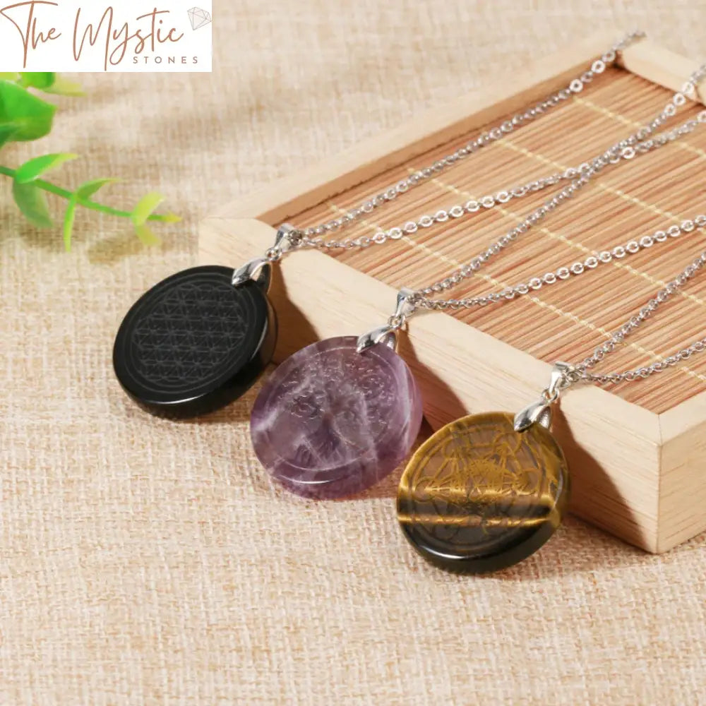 Chakra Tree Of Life Crystal Pendant Necklace