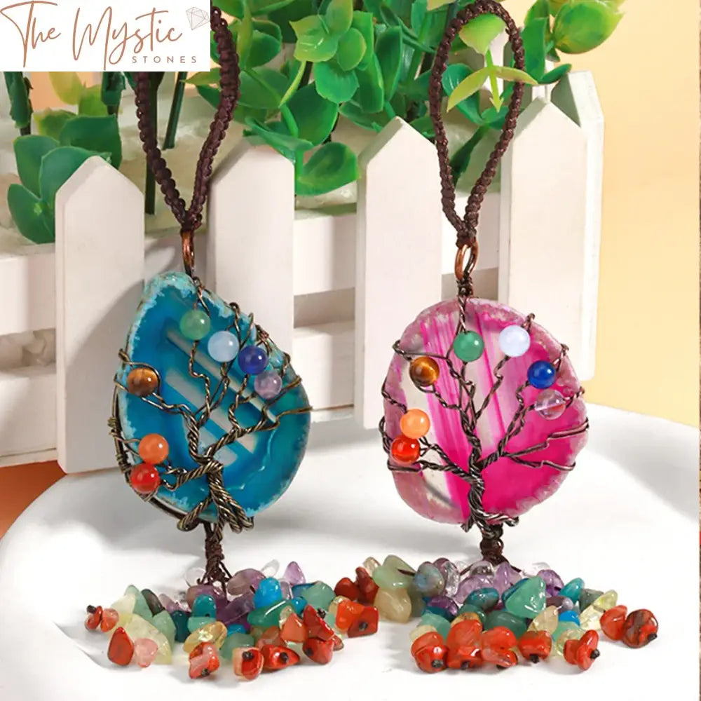 Chakra Tree Of Life Gemstone Car Pendant