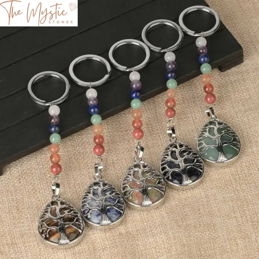 Chakra Tree Of Life Keychain With Water Drop Stones