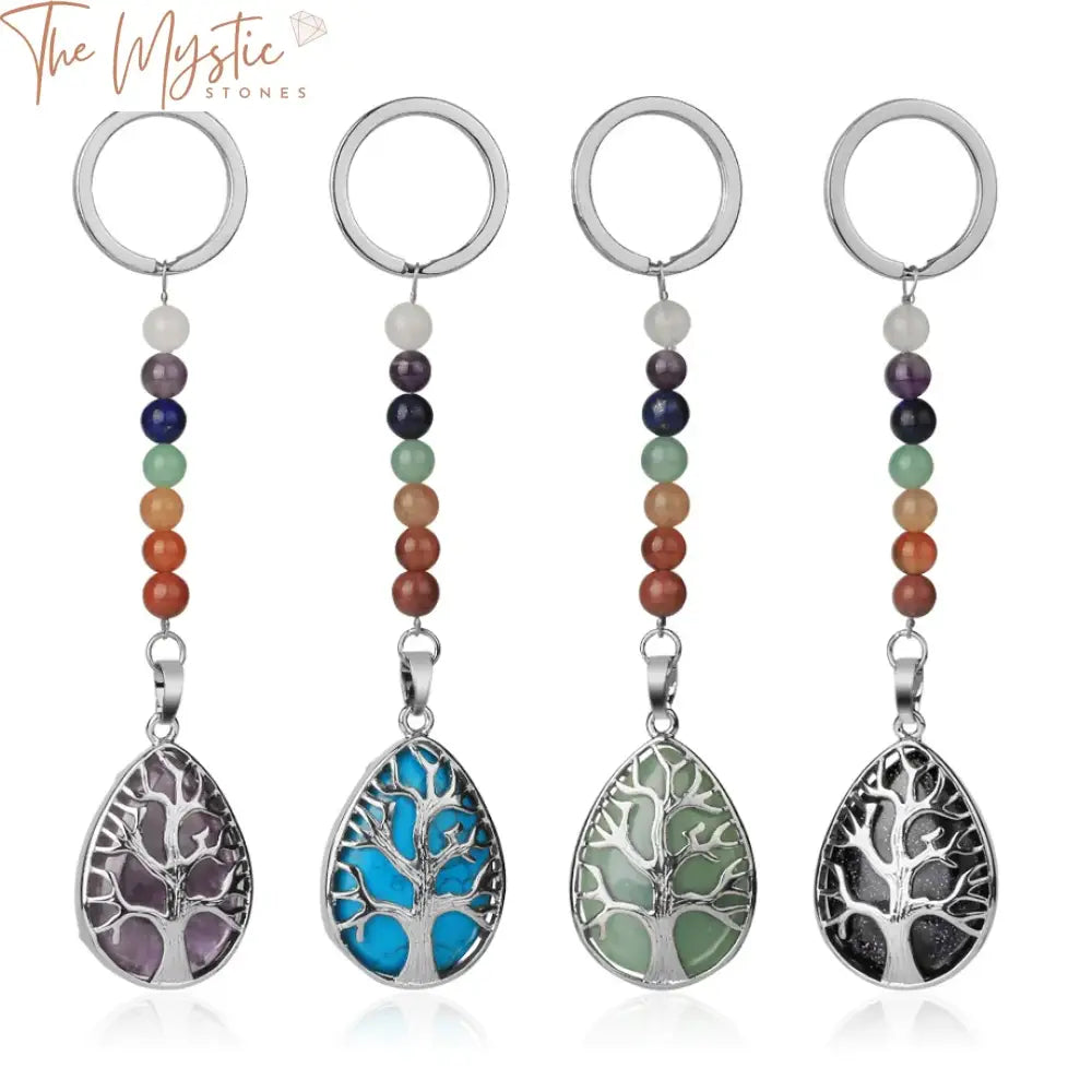 Chakra Tree Of Life Keychain With Water Drop Stones