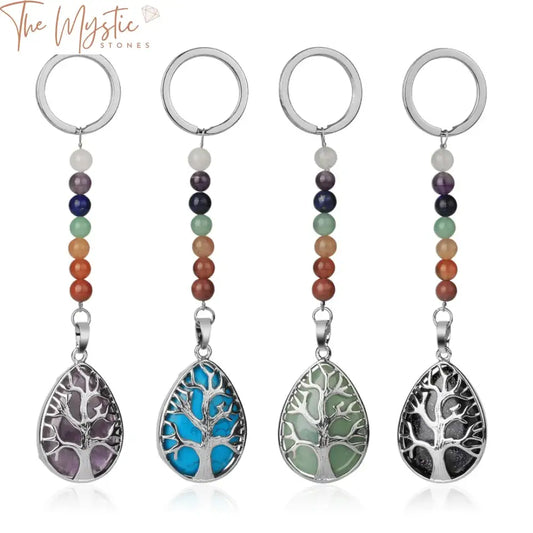 Chakra Tree Of Life Keychain With Water Drop Stones