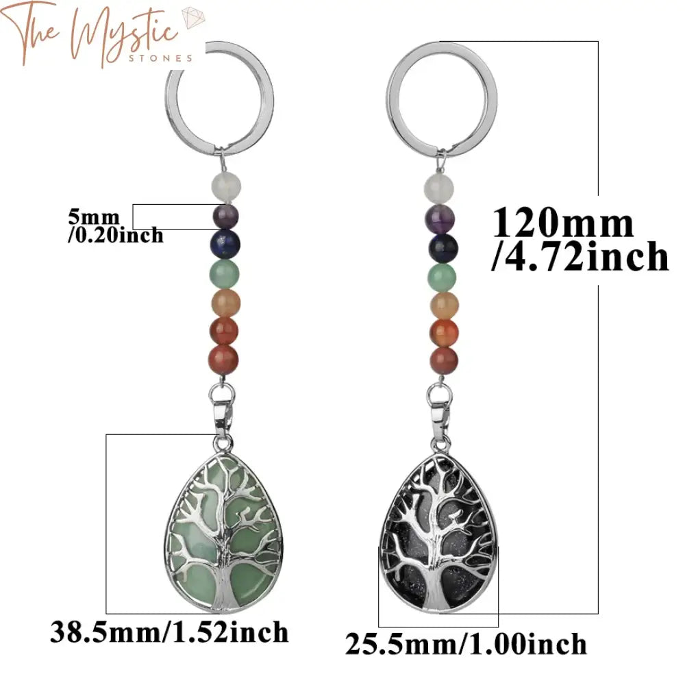 Chakra Tree Of Life Keychain With Water Drop Stones