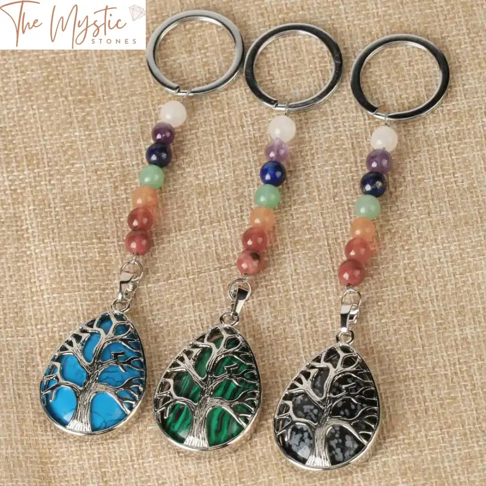 Chakra Tree Of Life Keychain With Water Drop Stones