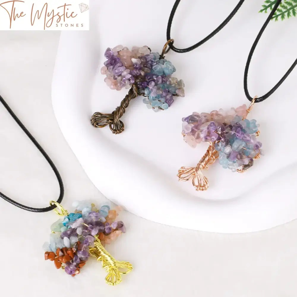 Chakra Tree Of Life Natural Stone Pendant Necklace