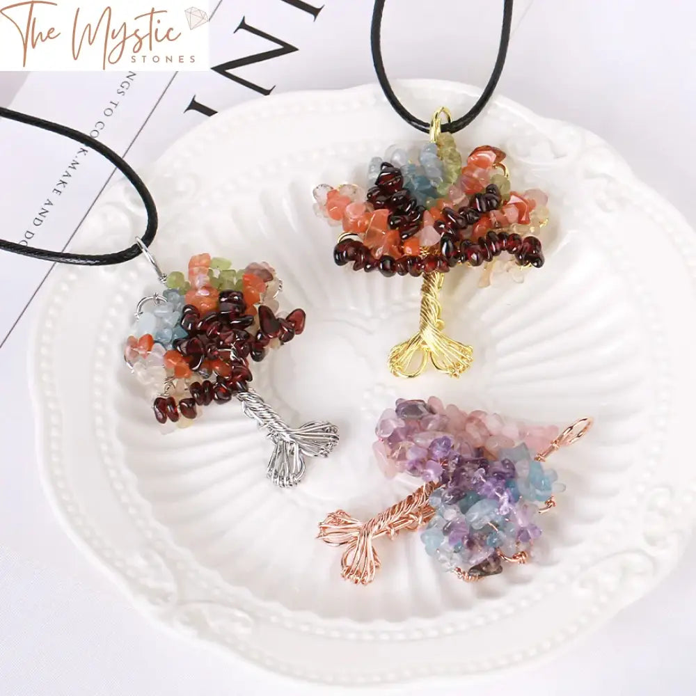 Chakra Tree Of Life Natural Stone Pendant Necklace