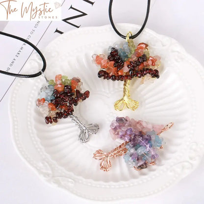 Chakra Tree Of Life Natural Stone Pendant Necklace