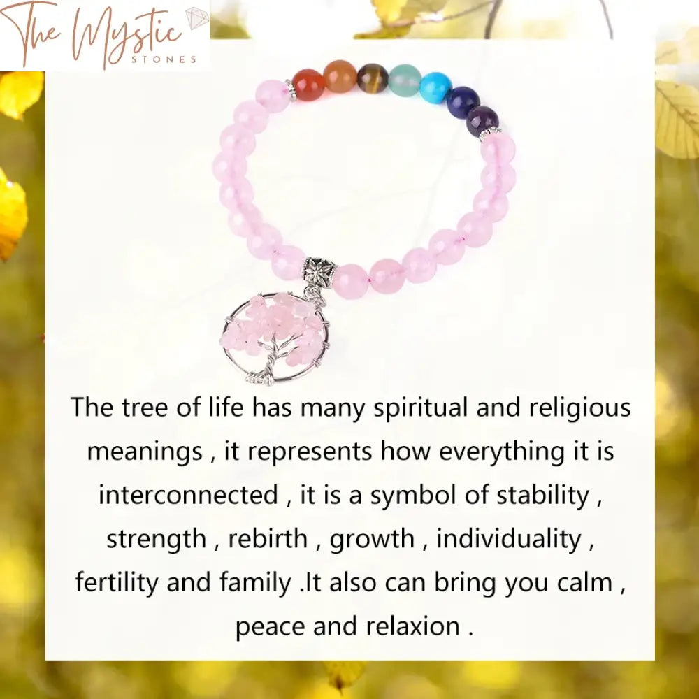 Chakra Tree Of Life & Pink Quartz Bracelet