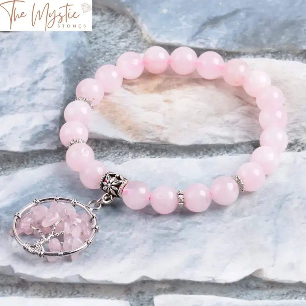 Chakra Tree Of Life & Pink Quartz Bracelet