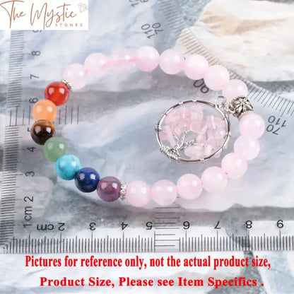 Chakra Tree Of Life & Pink Quartz Bracelet