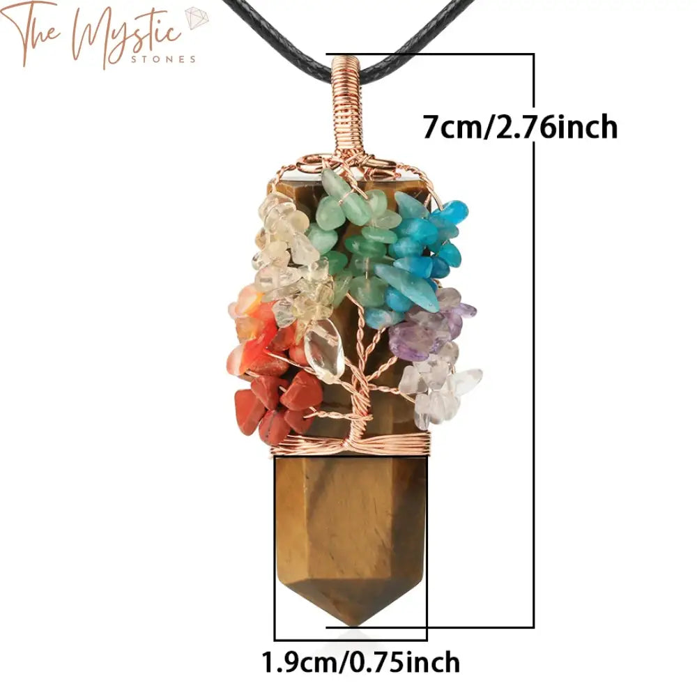 Chakra Tree Of Life Wire-Wrapped Pendant Necklace