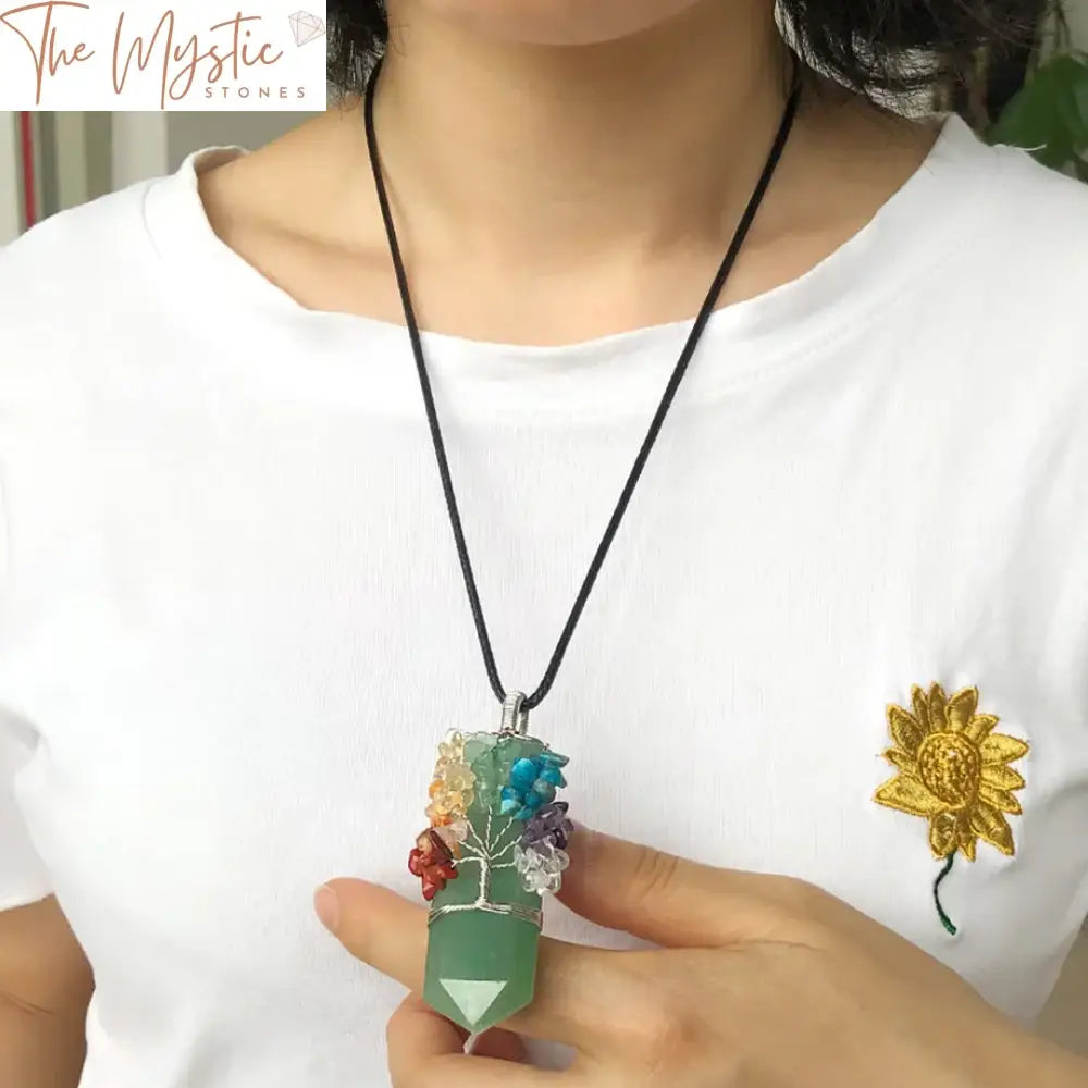 Chakra Tree Of Life Wire-Wrapped Pendant Necklace