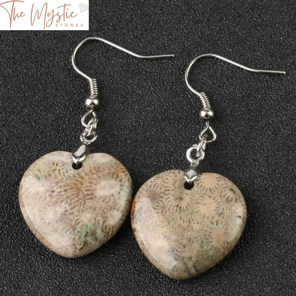 Chrysanthemum Stone Heart Drop Earrings