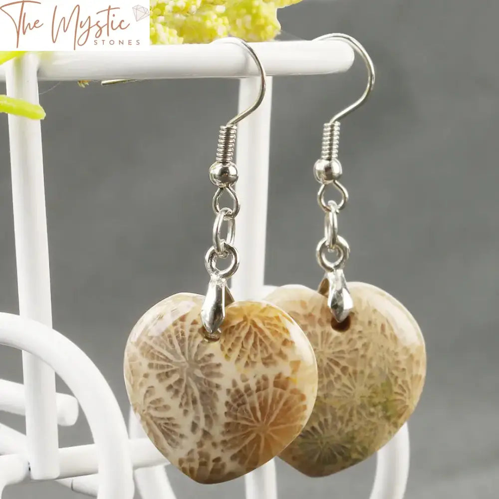 Chrysanthemum Stone Heart Drop Earrings