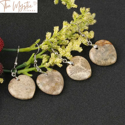 Chrysanthemum Stone Heart Drop Earrings