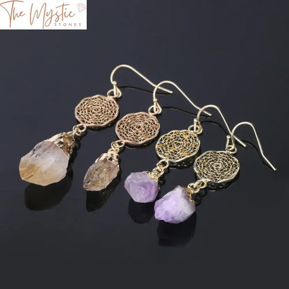 Citrine & Amethyst Silver Drop Earrings