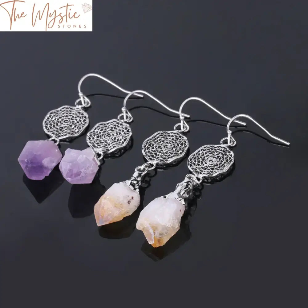 Citrine & Amethyst Silver Drop Earrings