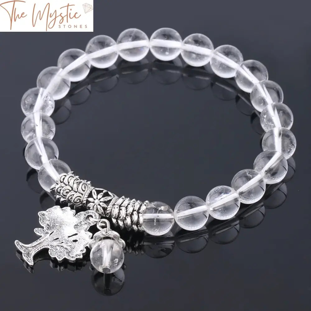 Clear Quartz Chakra Bracelet With Tree Of Life Charm