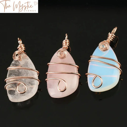 Copper-Wired Rose Quartz Crystal Pendant