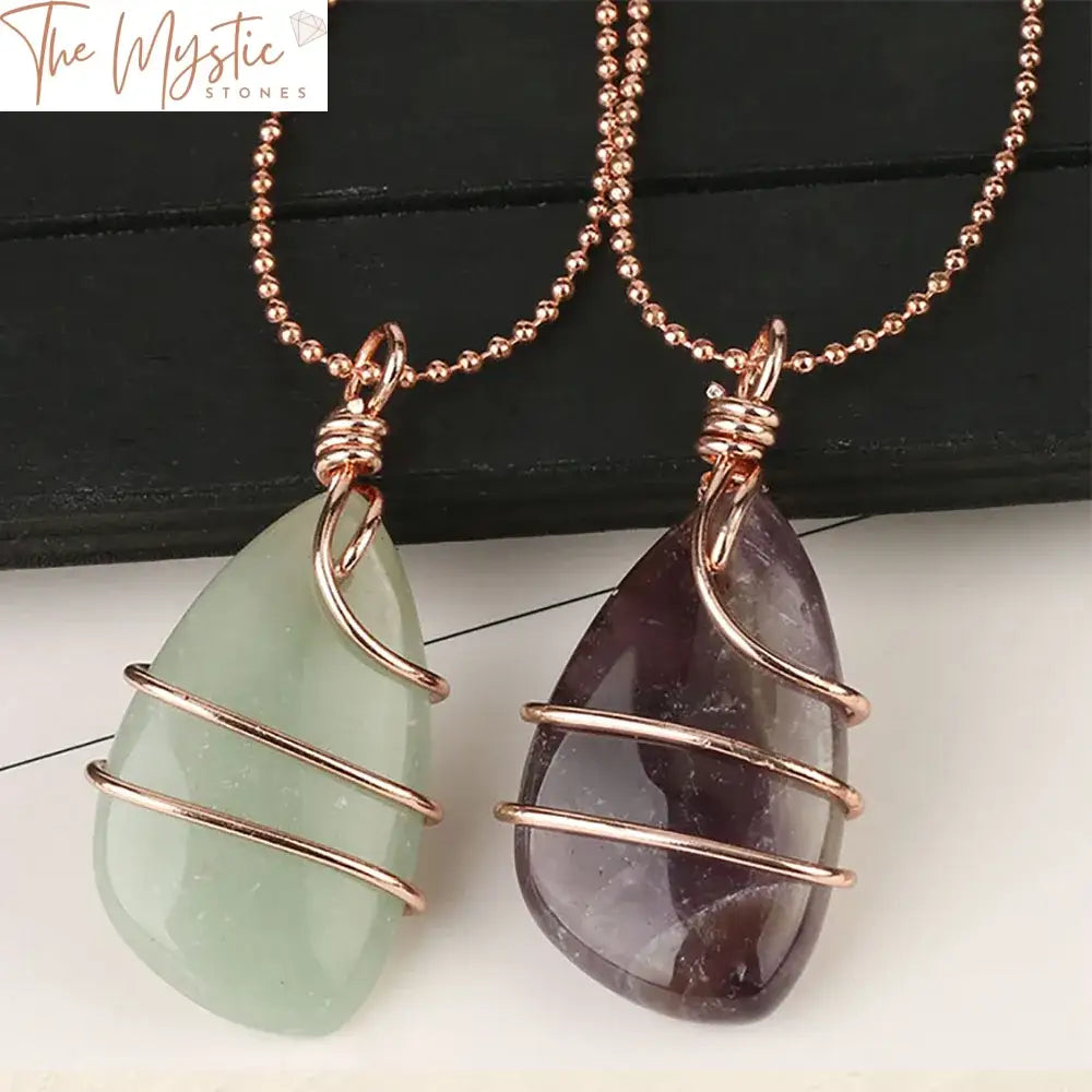 Copper-Wired Rose Quartz Crystal Pendant