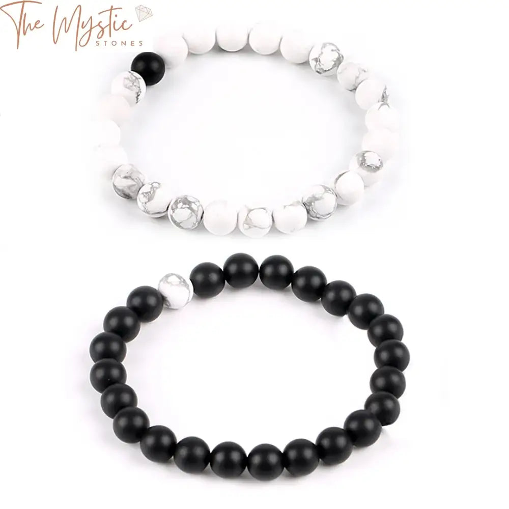 Couples Balance Bead Bracelets - Black Agate & White Howlite