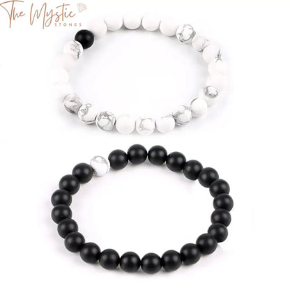 Couples Balance Bead Bracelets - Black Agate & White Howlite