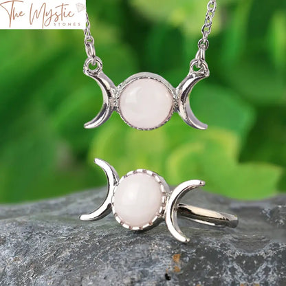 Crescent Gemstone Jewelry Set - Pink Quartz