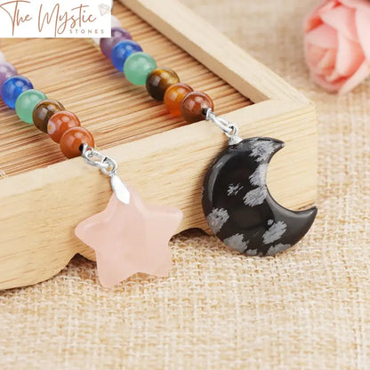 Crescent Moon 7 Chakra Crystal Keychain