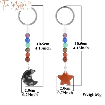 Crescent Moon 7 Chakra Crystal Keychain