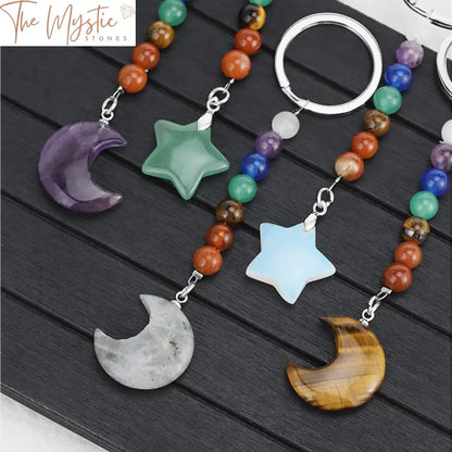 Crescent Moon 7 Chakra Crystal Keychain