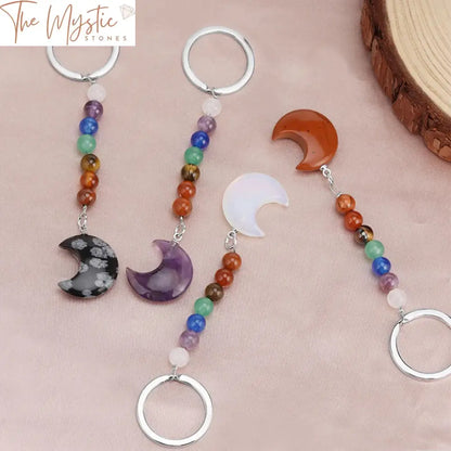 Crescent Moon 7 Chakra Crystal Keychain