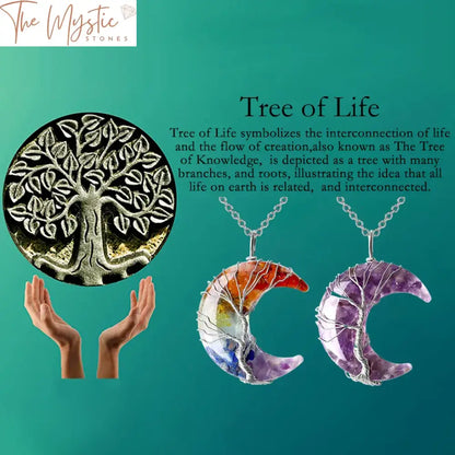 Crescent Moon Chakra Tree Necklace